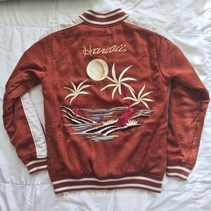 Anthropologie Capulet Women S Burnt Orange Hawaii Beach Embroider Bomber Jacket